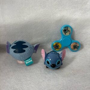 SET OF 3 STITCH Fidget Spinner Mini Plush Head Pull Back Car Japan